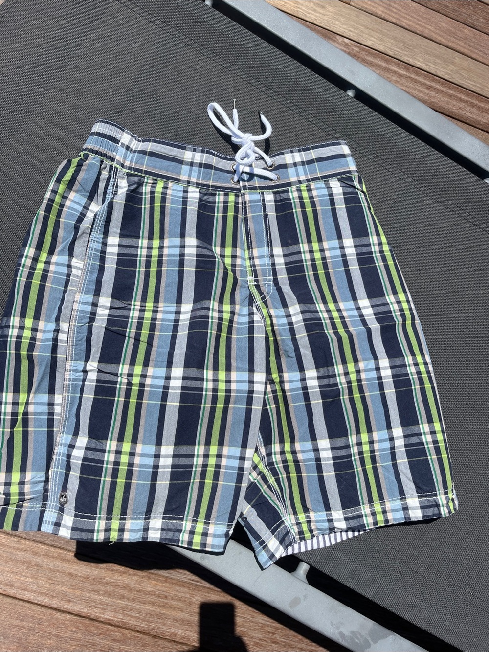 Tailor Vintage reversible Swim Shorts cotton/nylon . Green plaid.  NWOT size S